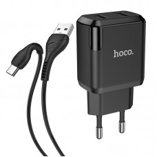 Зарядное устройство 220В 2 USB с кабелем USB - TYPE C Hoco N7 Speedy Чёрный