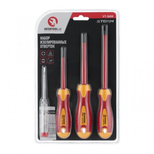 Набор изолированных отверток с отверткой индикатором 4 ед VDE, STORM INTERTOOL VT-3604